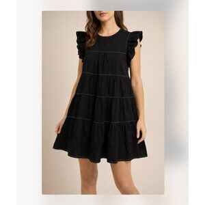 Black Ruffle Sleeve Tiered Mini Dress